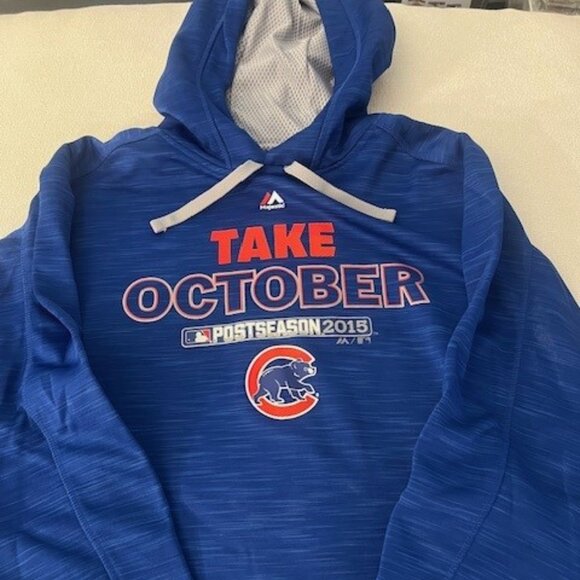 NWOT Chicago Cubs Majestic 2015 Playoff On Field Take October Streak Fleece - Picture 1 of 3